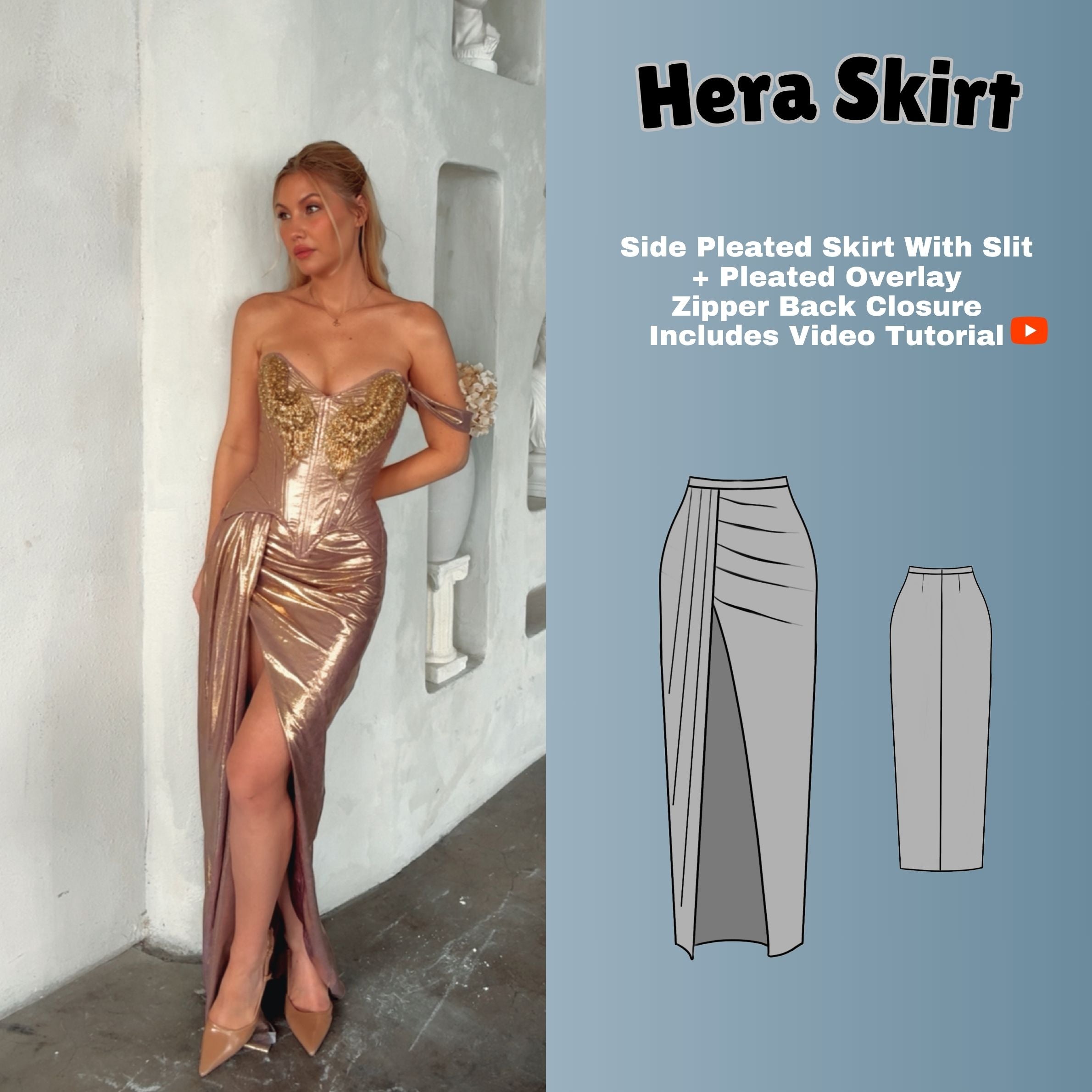 Pleated Side Slit Skirt PDF Digital Sewing Pattern