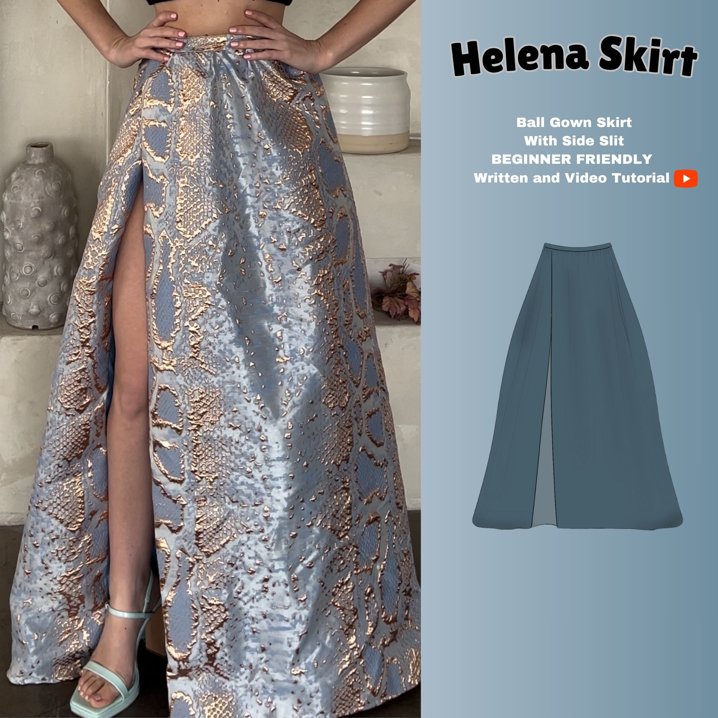 Ball Gown Slit Skirt PDF Digital Sewing Pattern