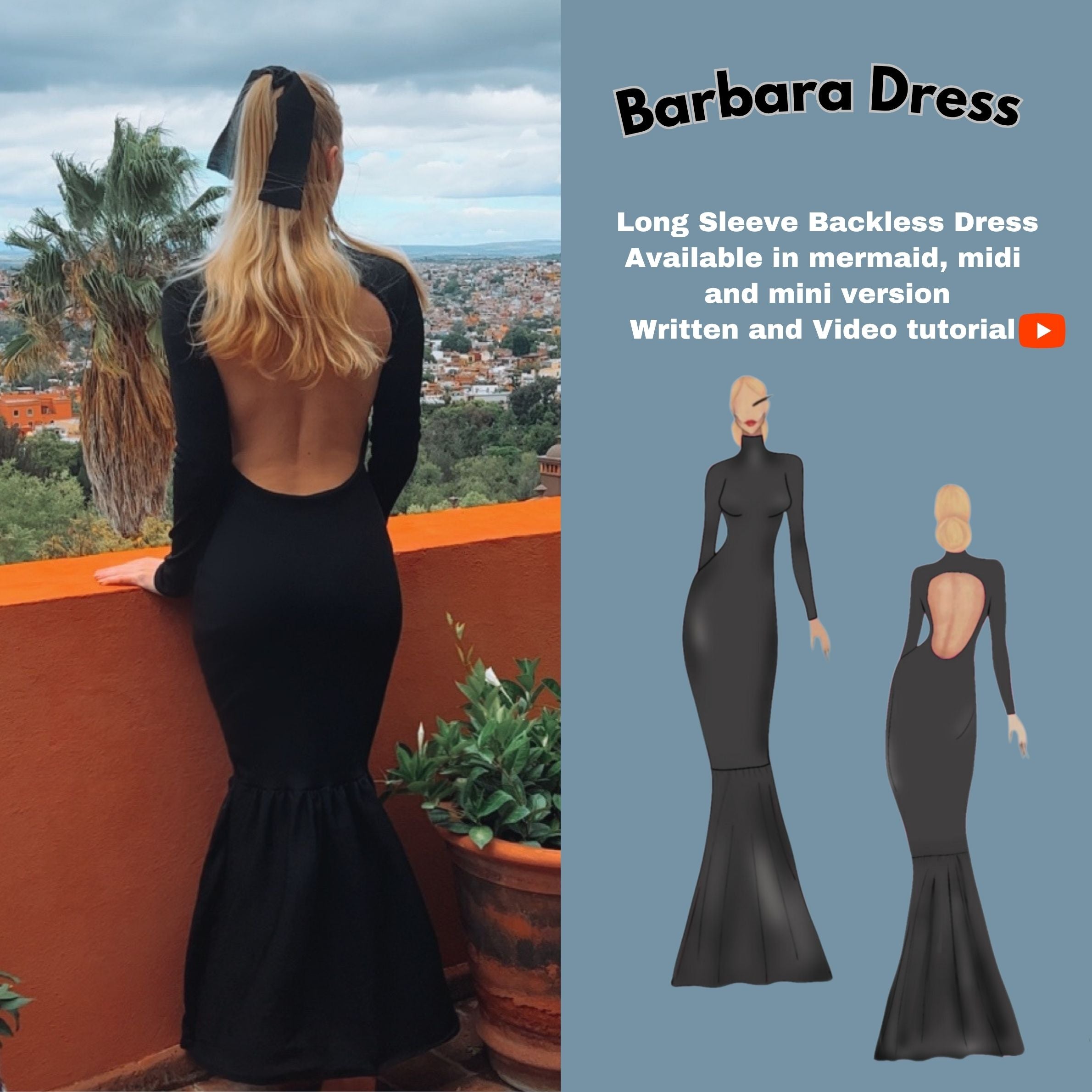Backless Dress PDF Digital Sewing Pattern